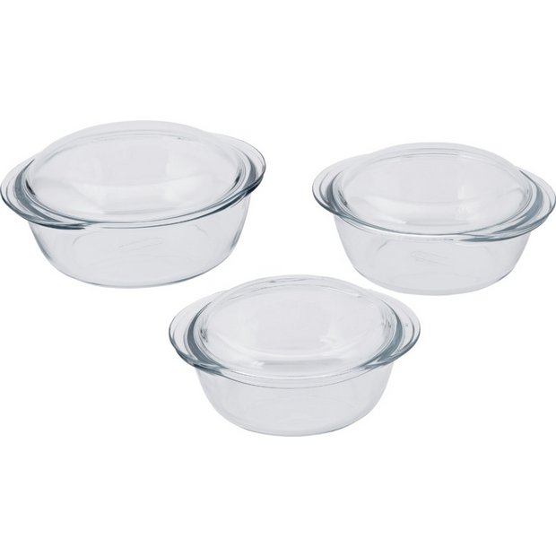 Pyrex 3 piece clear casserole set, imported from the UK