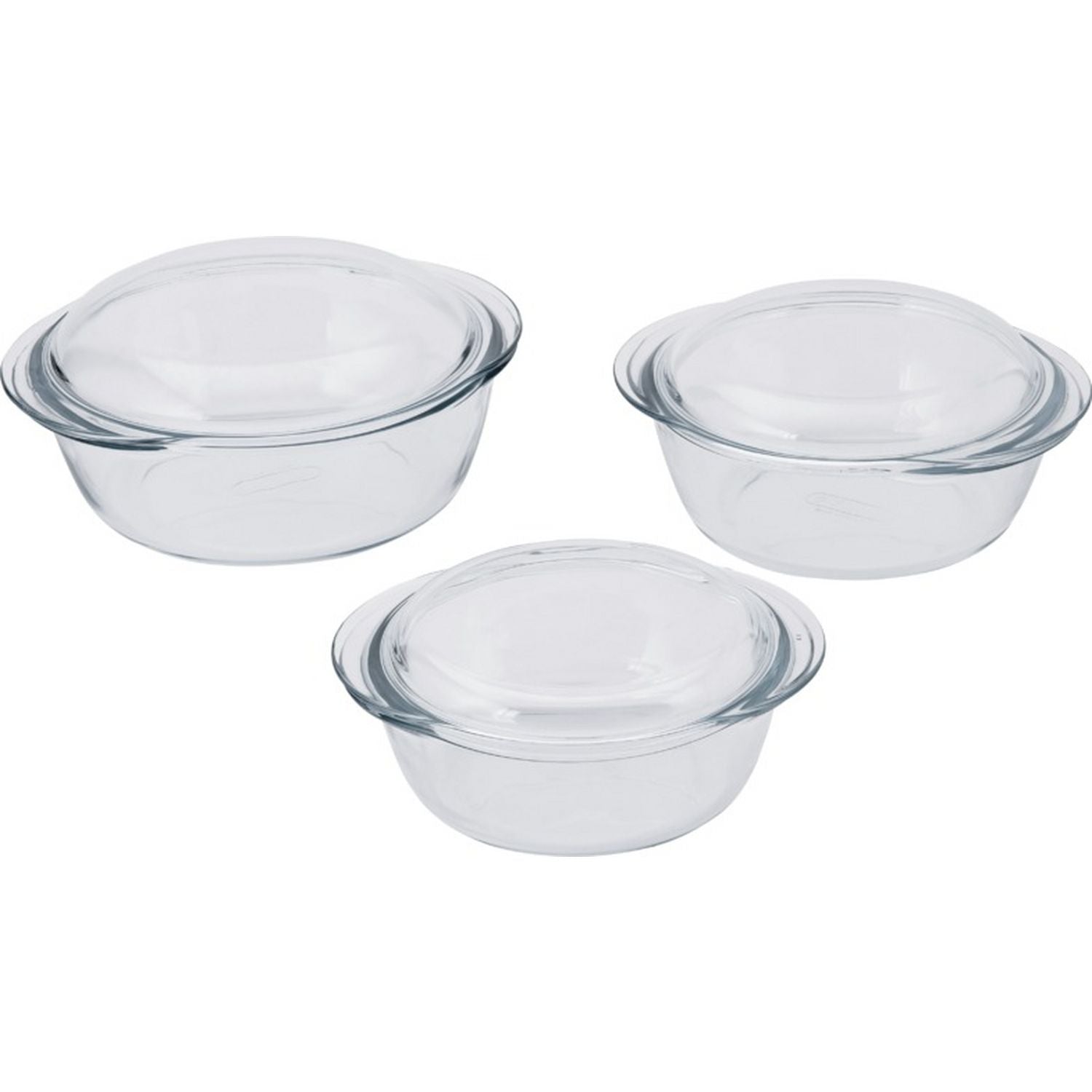 Pyrex 3 piece clear casserole set, imported from the UK