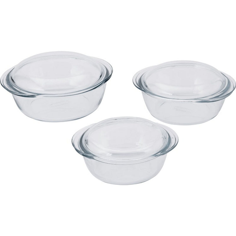 Pyrex 3 piece clear casserole set, imported from the UK
