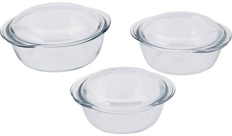 Pyrex 3 piece clear casserole set, imported from the UK