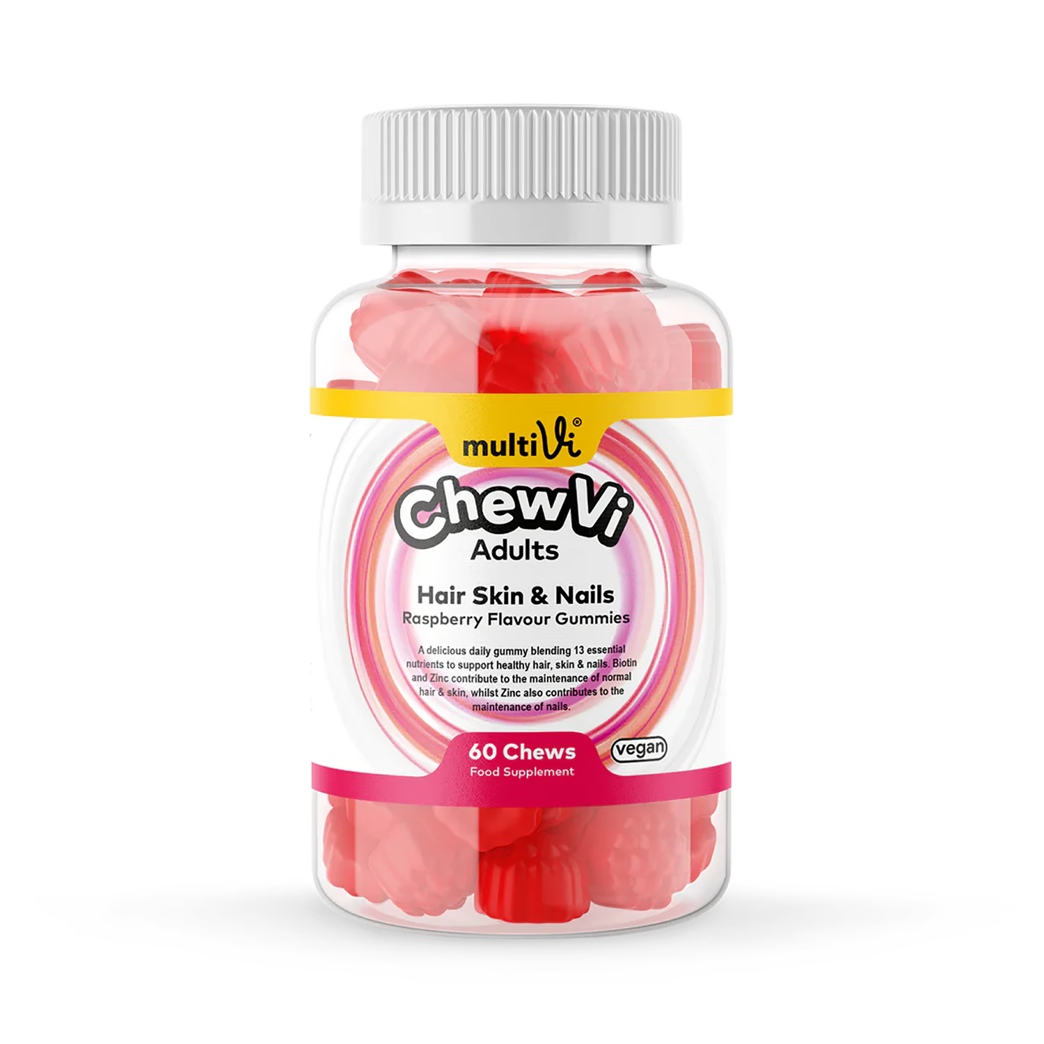 Multivi hair skin nails gummies raspberry flavour, UK version