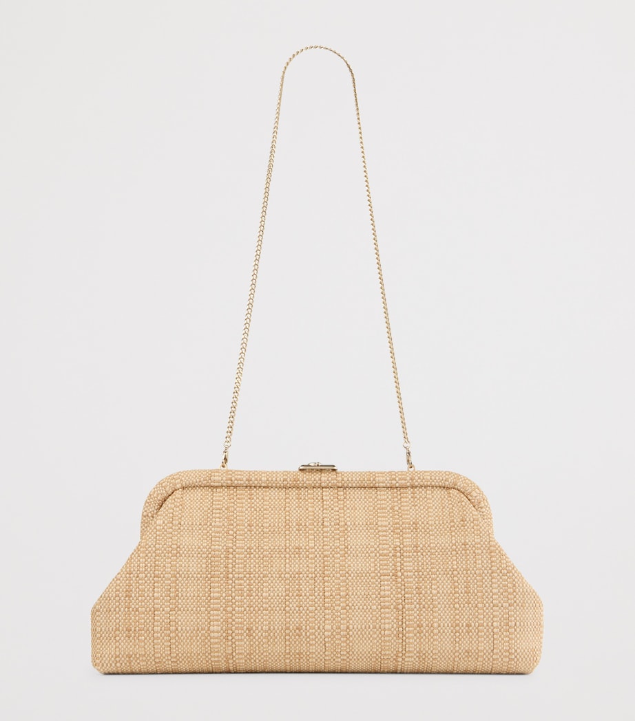 Jimmy Choo Skylar woven rafia clutch bag, imported from the UK
