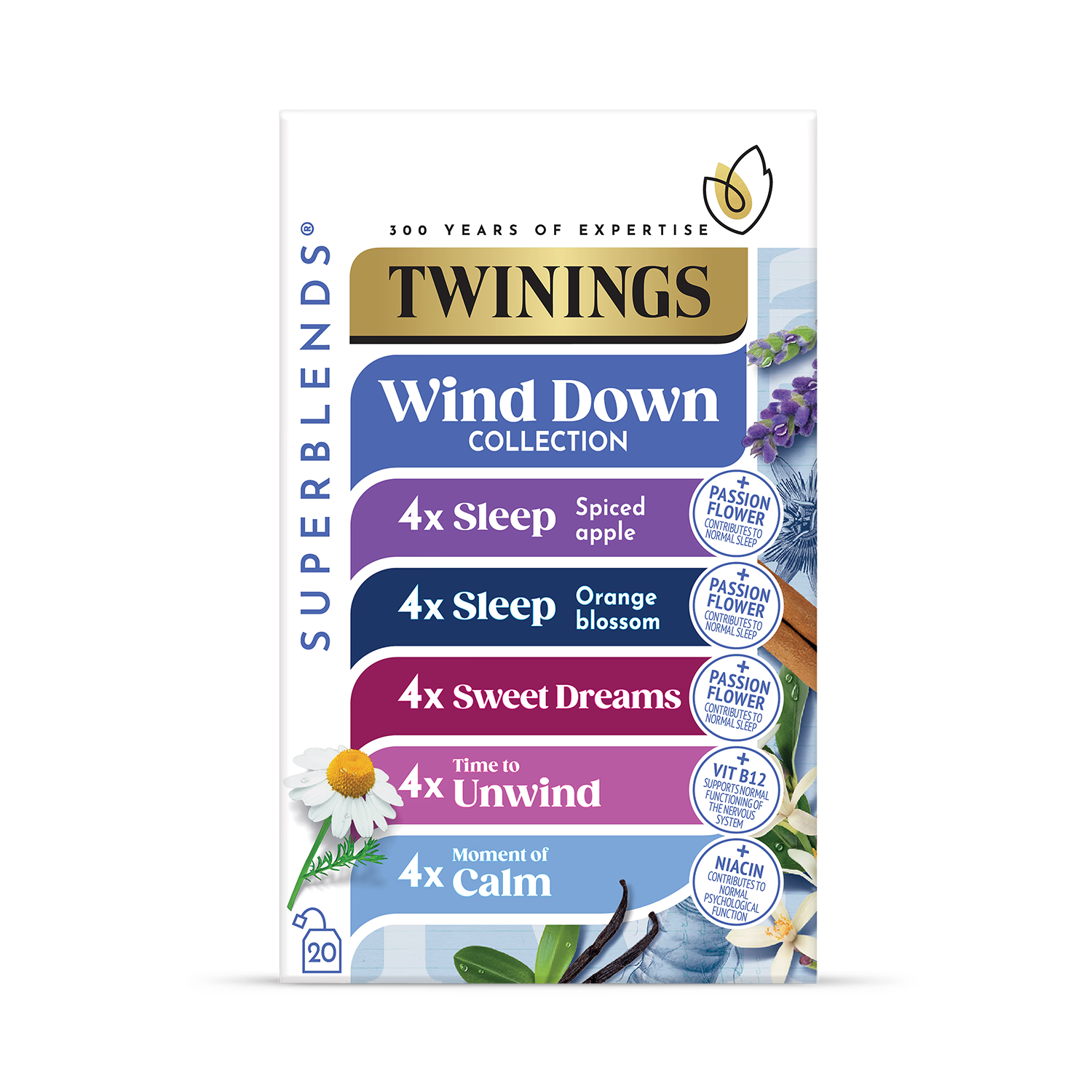 Twinings Superblends Wind Down Herbal Tea Collection 20 Tea Bags (British brand)