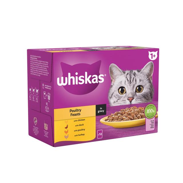 WHISKAS 1+ Cat Pouches Poultry Feasts in Gravy   12 x 85g GOODS M&S   