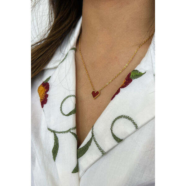 SVNX red heart pendant necklace gold-red stainless steel acrylic, imported from the UK