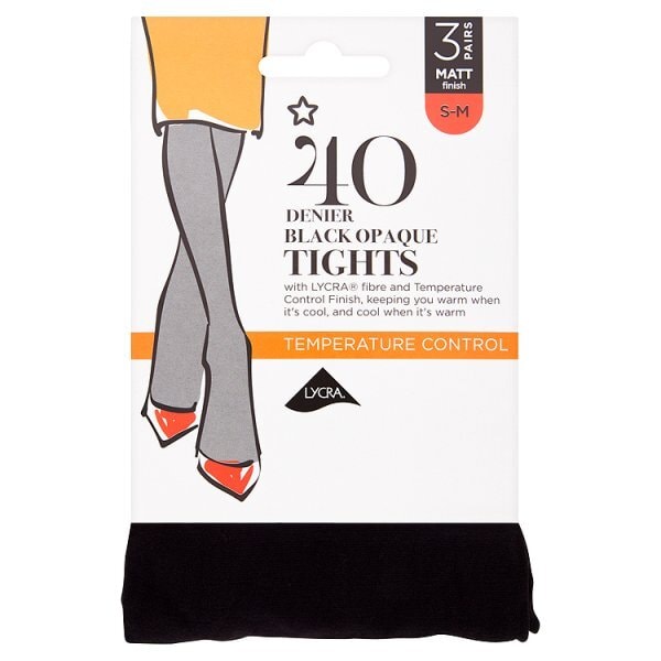 Superdrug 3 Pack 40 Denier Opaque Tights - Black S/M