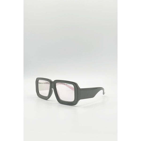 SVNX oversized square frame sunglasses in grey pink mirror (British brand)