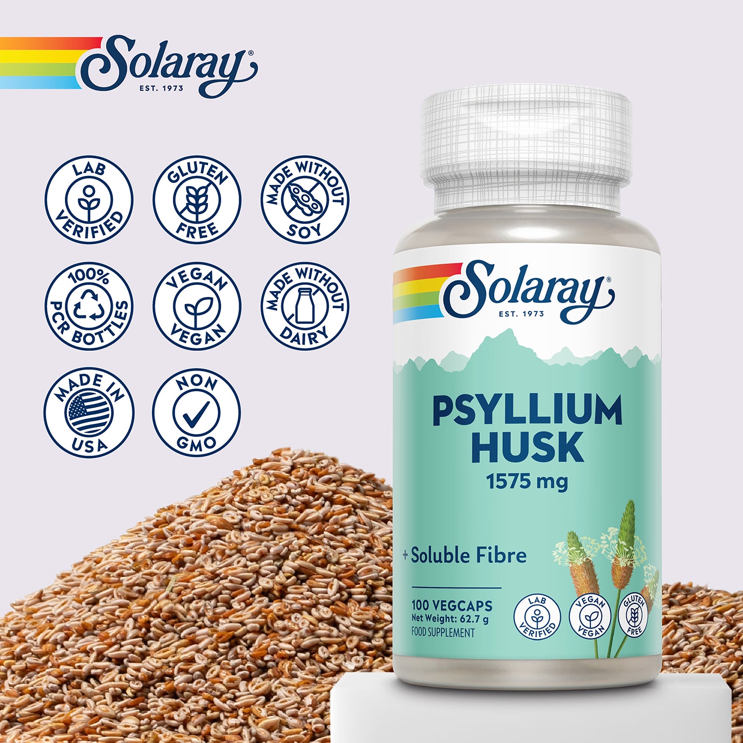 Solaray psyllium husk 1575mg capsules 100 count (British brand)