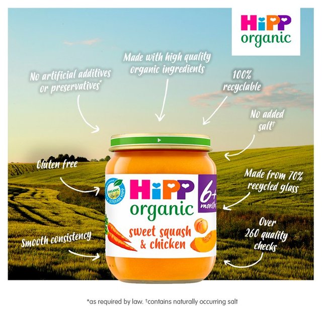 HiPP Organic Sweet Squash & Chicken Baby Food Jar 6+ Months    125g