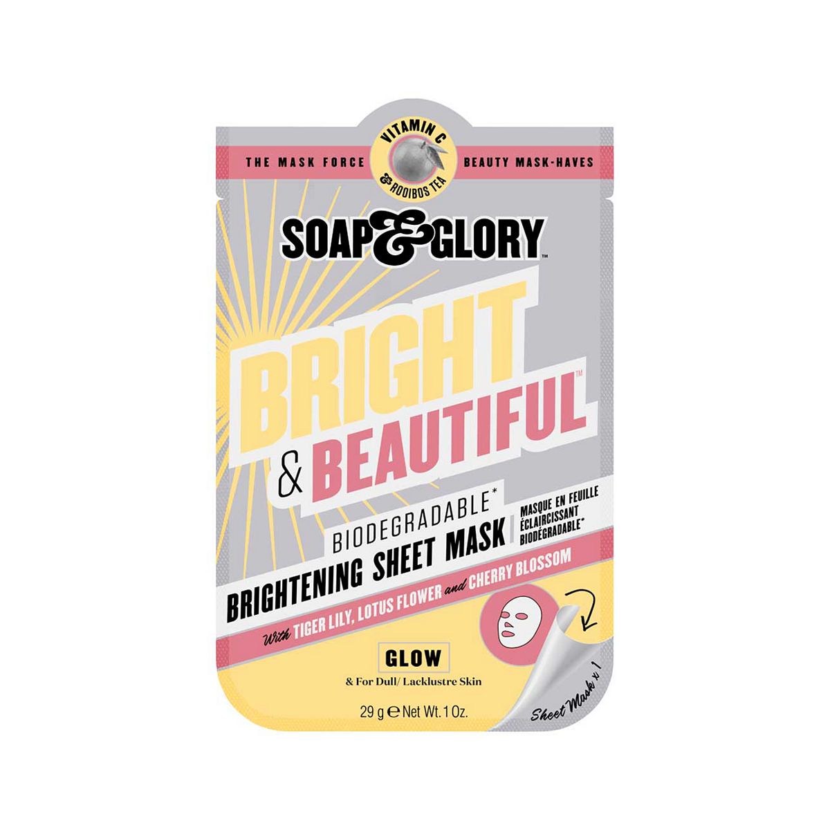 Soap & Glory Bright + Beautiful Biodegradable Brightening Sheet Mask GOODS Boots   