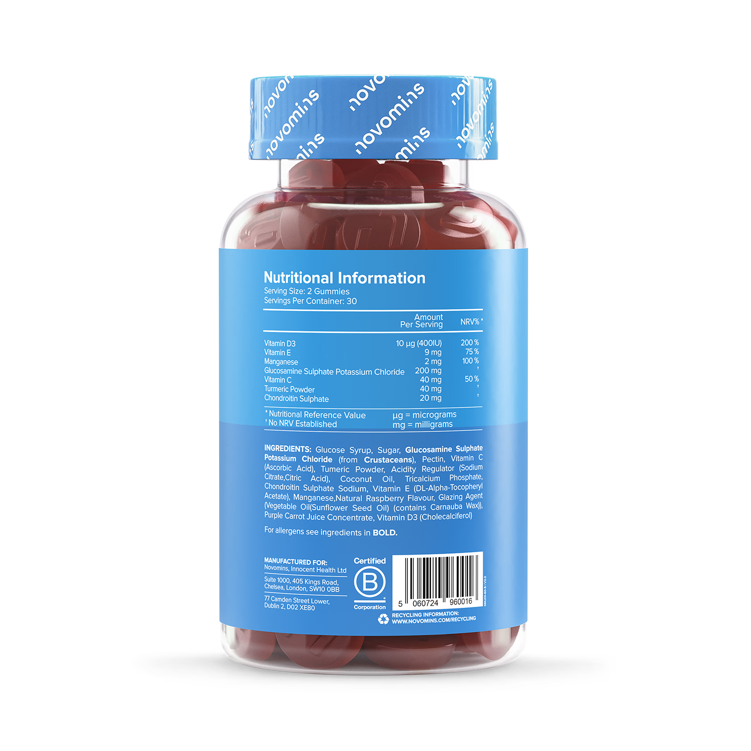 Novomins Joint Raspberry Flavoured Gummies 60 Gummies, imported from the UK