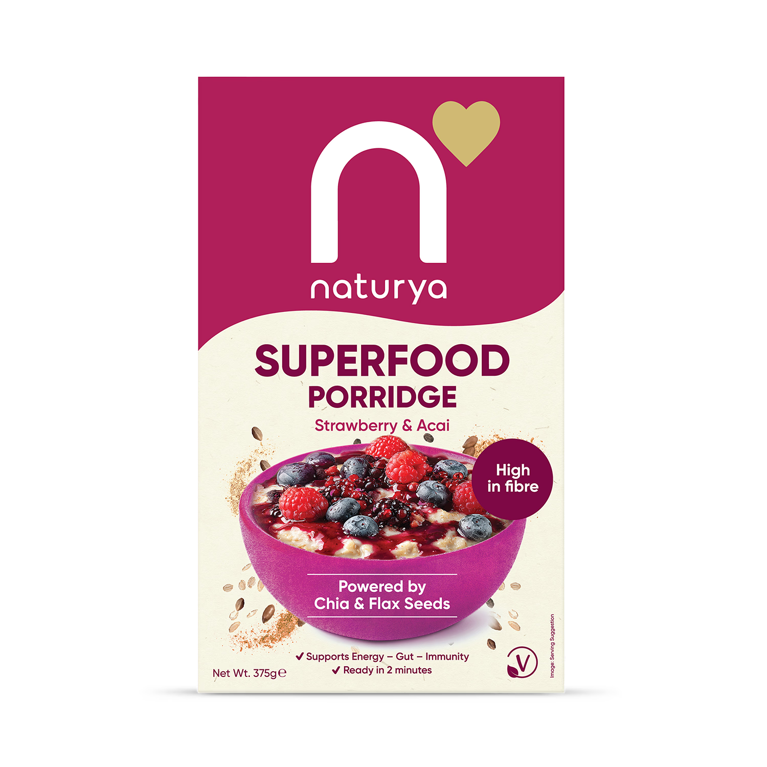 Naturya porridge Strawberry & Acai 375g, imported from the UK