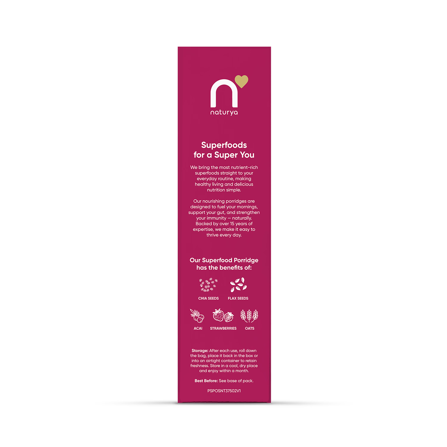 Naturya porridge Strawberry & Acai 375g, imported from the UK