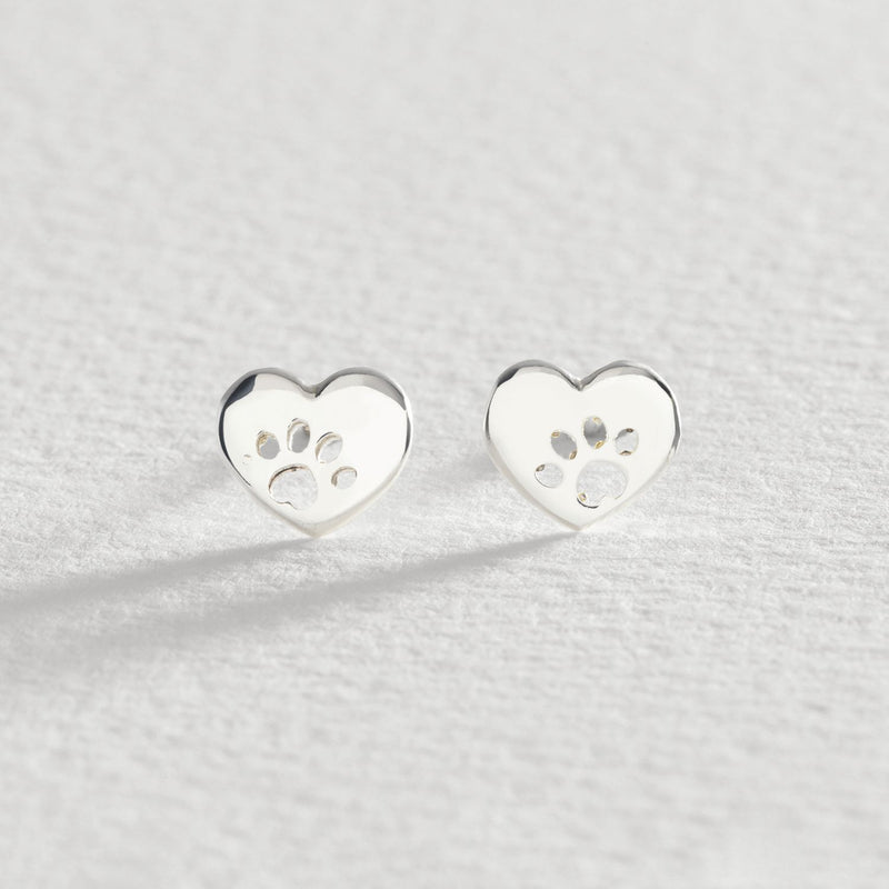 Revere sterling silver heart paw stud earrings, UK version
