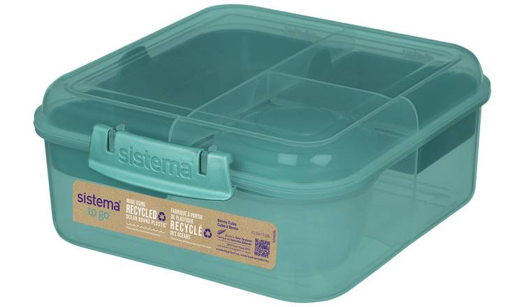 Sistema Bento Cube Lunch Box in assorted colours, 7.7x18.6x16.8cm (British brand)