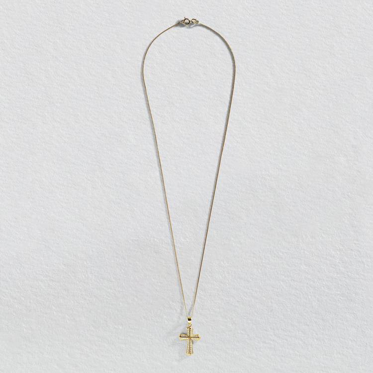 Revere 9ct yellow gold cubic zirconia cross pendant necklace - British product
