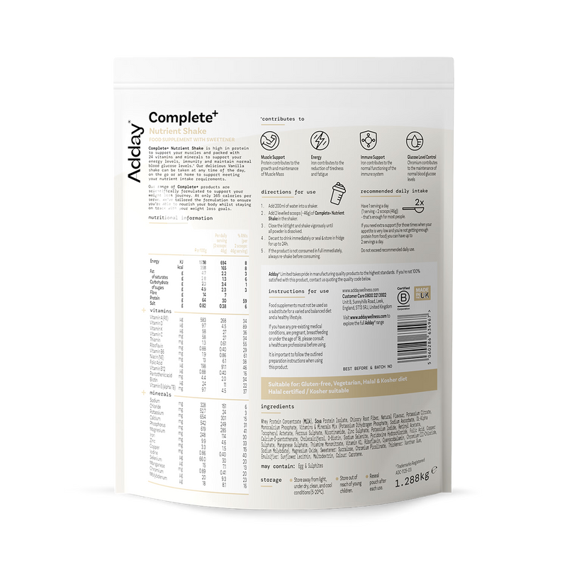 Adday Complete+ Vanilla shake 1.28kg (British brand)