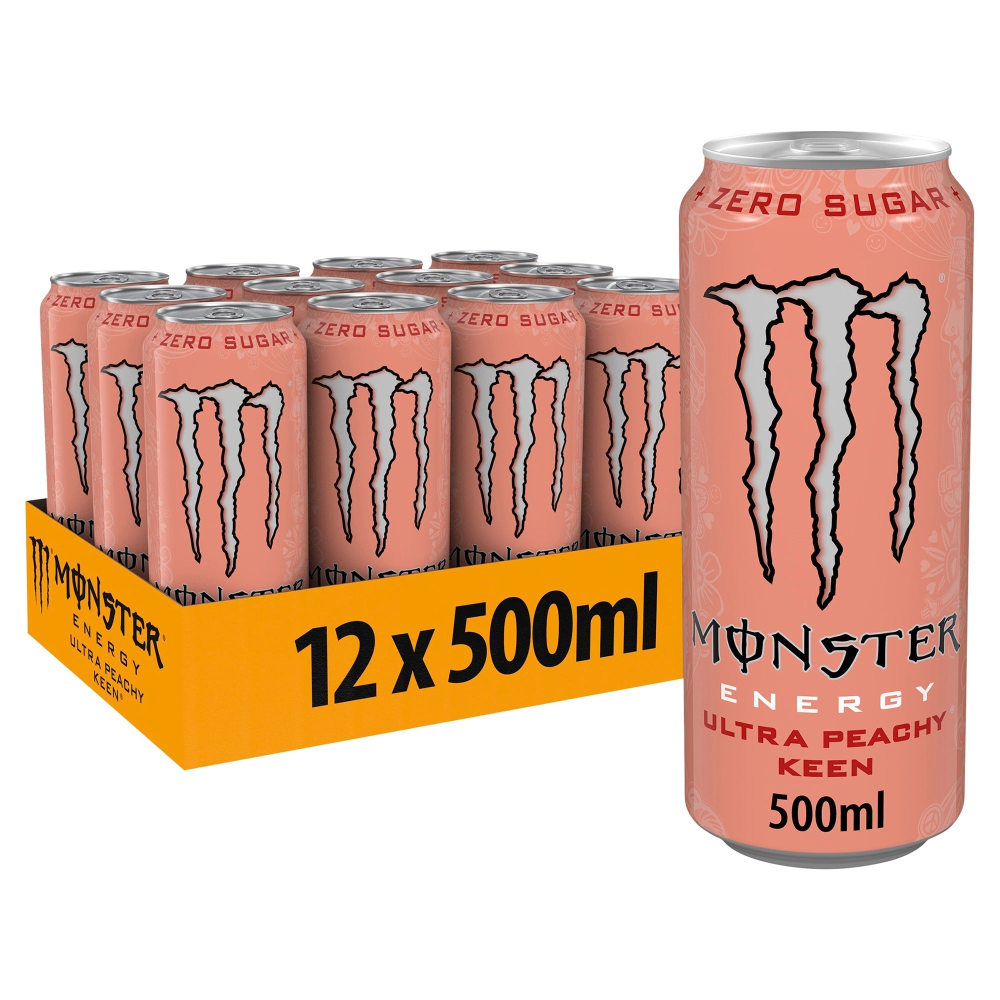 Monster Ultra Peachy Keen energy drink 12x500ml cans, imported from the UK