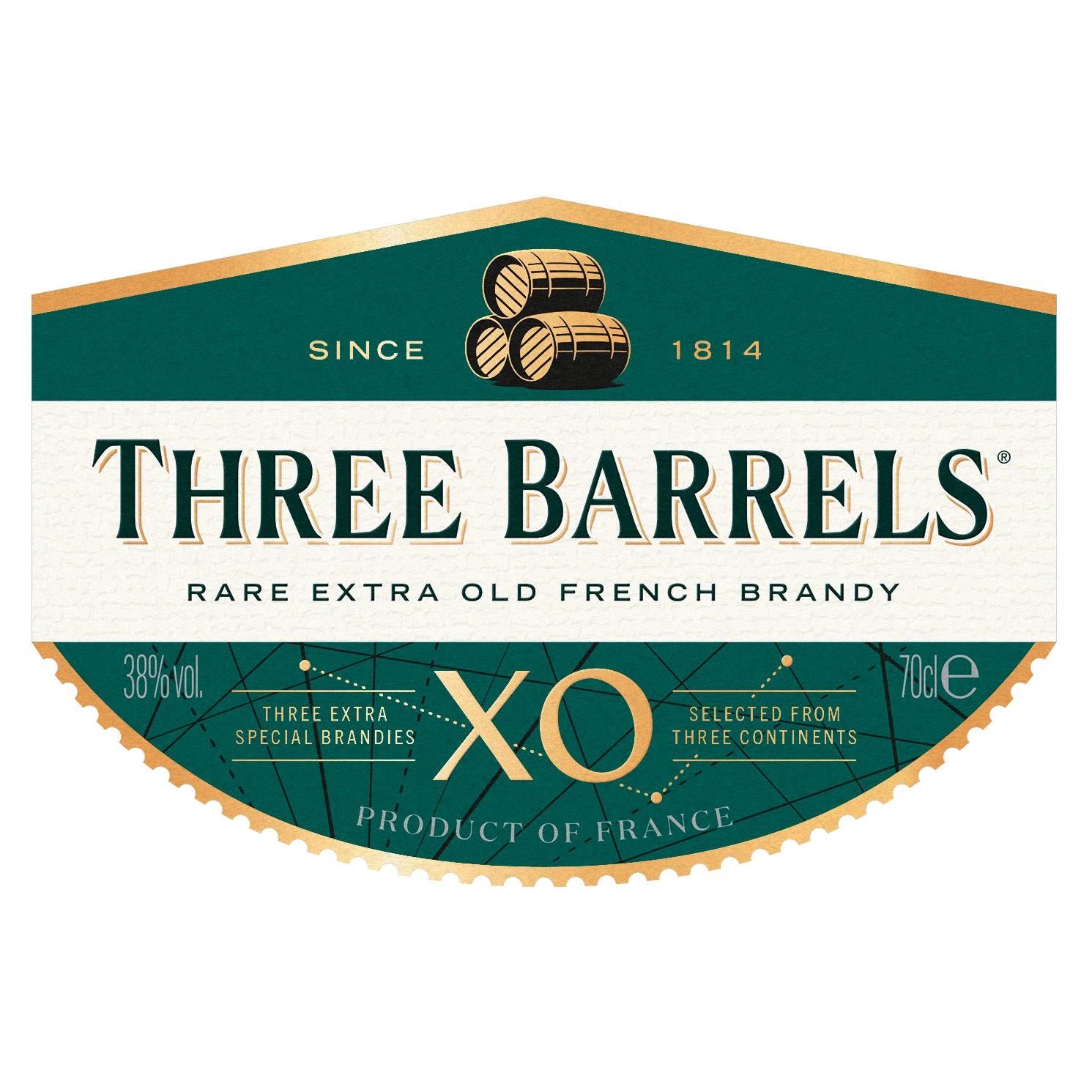 Three Barrels French Brandy XO 70cl (British brand)