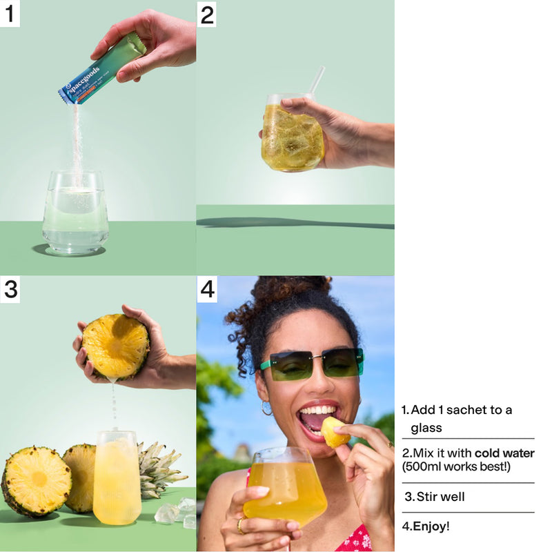 Spacegoods Hydro Dust pineapple electrolyte sachets 10 pack - British product