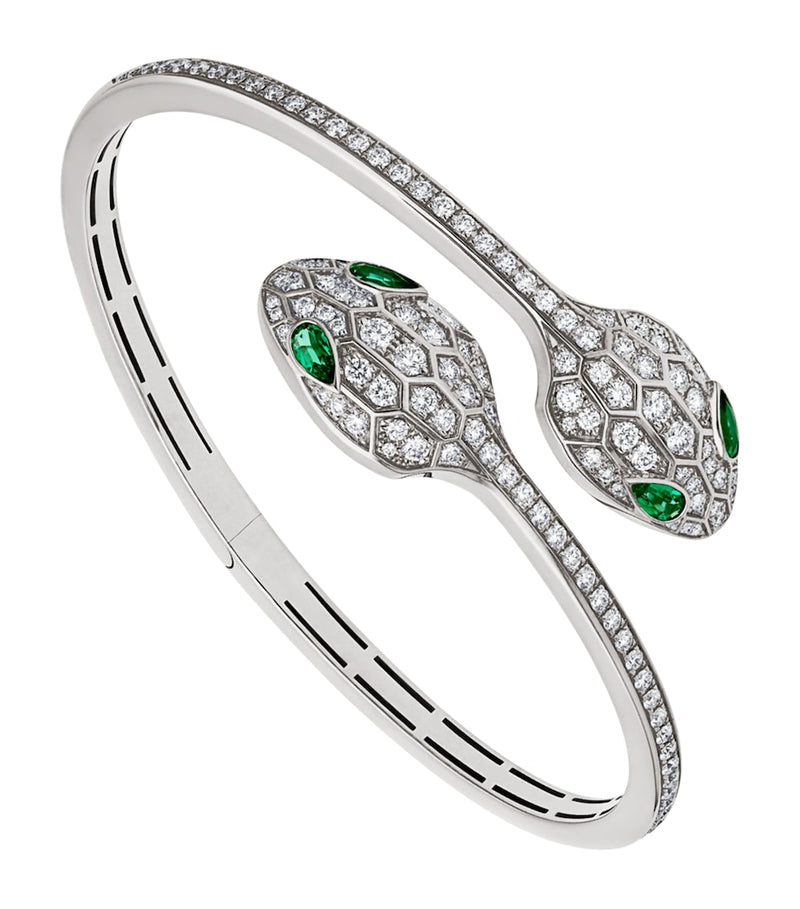 Bvlgari Serpenti bangle white gold diamond emerald, imported from the UK