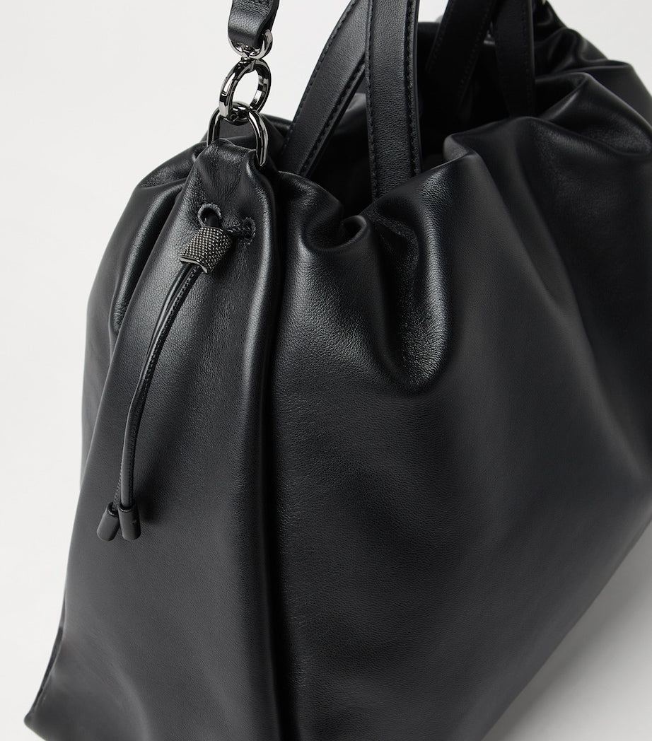 Brunello Cucinelli large leather Mellow bucket bag, imported from the UK