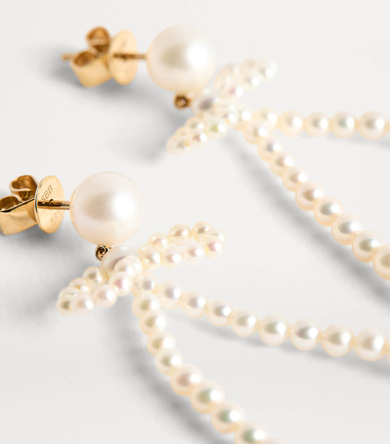 Sophie Bille Brahe bow rosette earrings freshwater pearl 14kt gold - British product