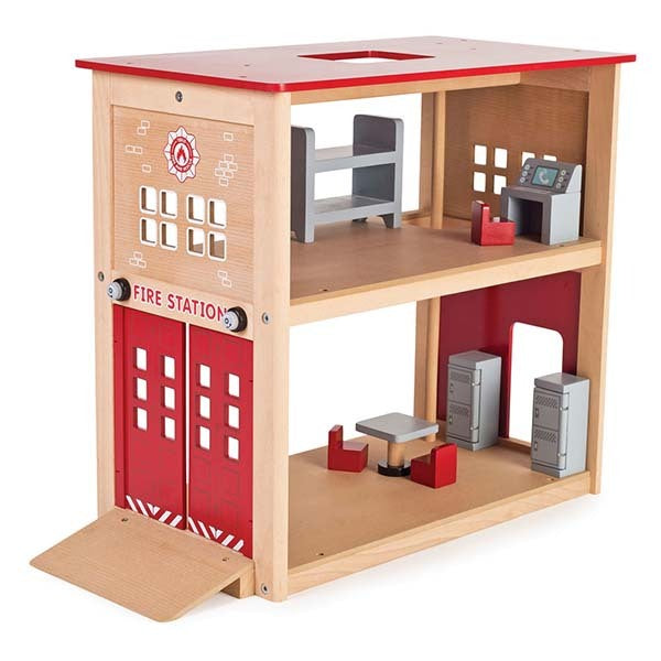 Tidlo Wooden Fire Station Playset