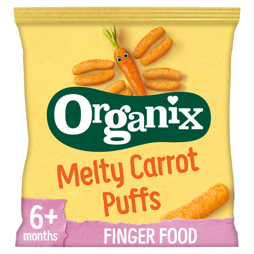 Organix Melty Carrot Puffs Organic Baby Finger Food Snack Baby Food ASDA   