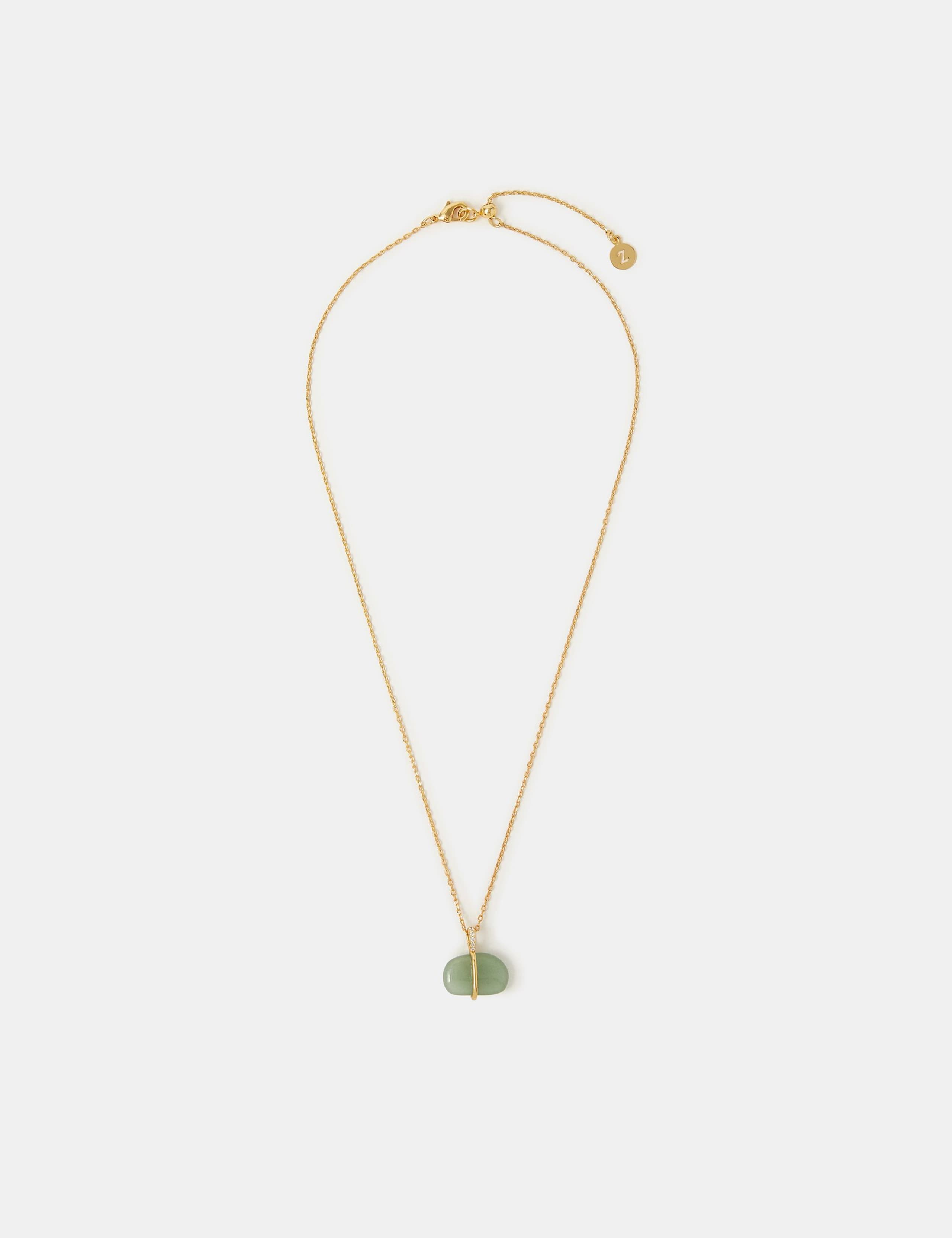 Accessorize 14ct gold plated green pebble pendant necklace, UK version