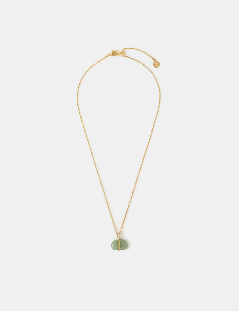 Accessorize 14ct gold plated green pebble pendant necklace, UK version