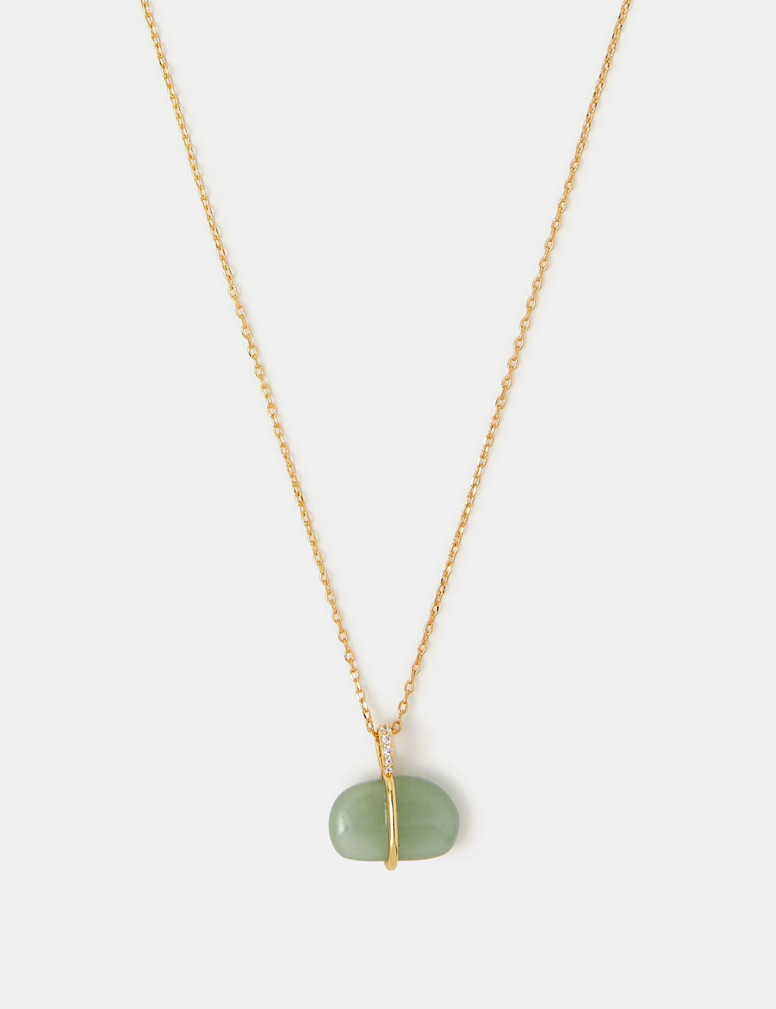 Accessorize 14ct gold plated green pebble pendant necklace, UK version