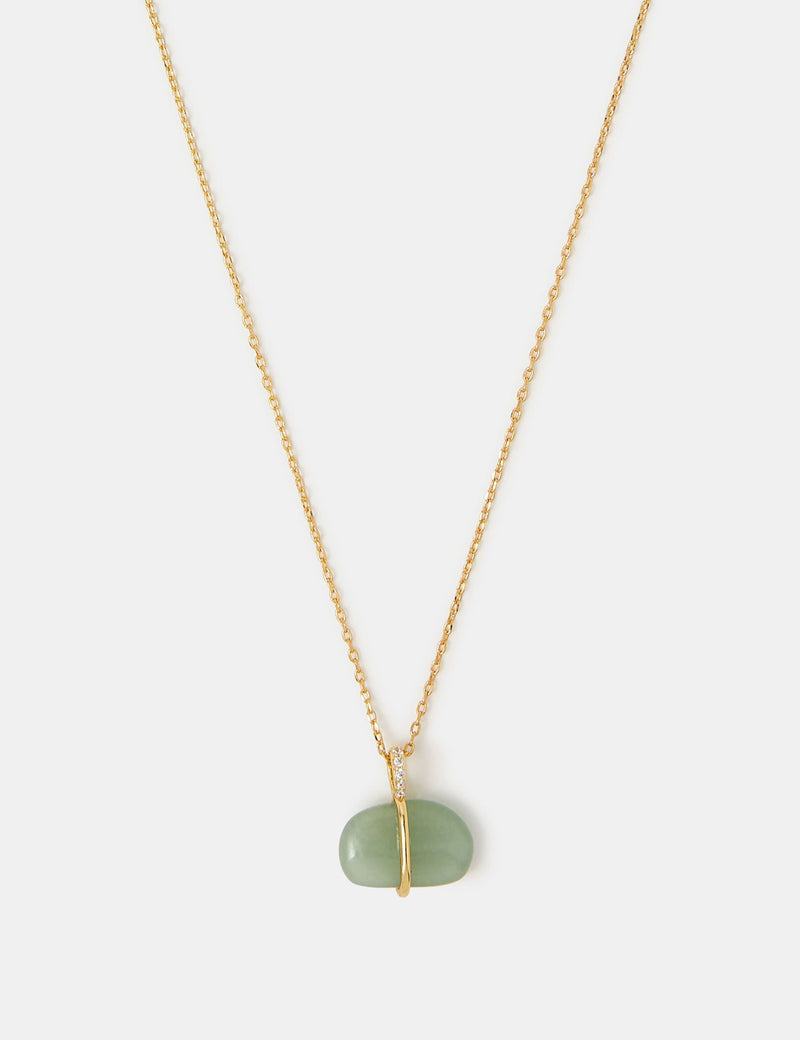 Accessorize 14ct gold plated green pebble pendant necklace, UK version