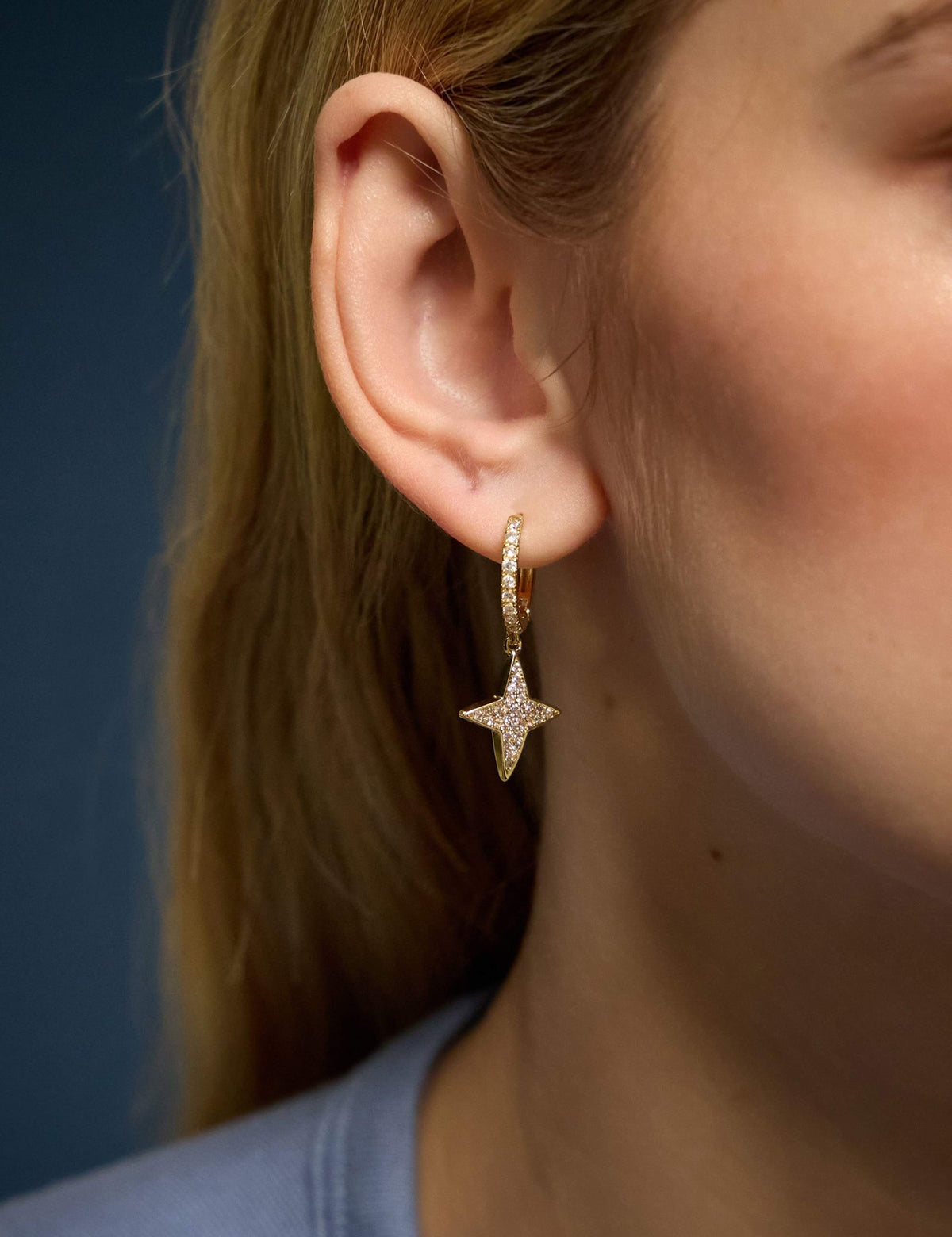 Accessorize 14ct gold plated star hoop earrings 3cm, UK version