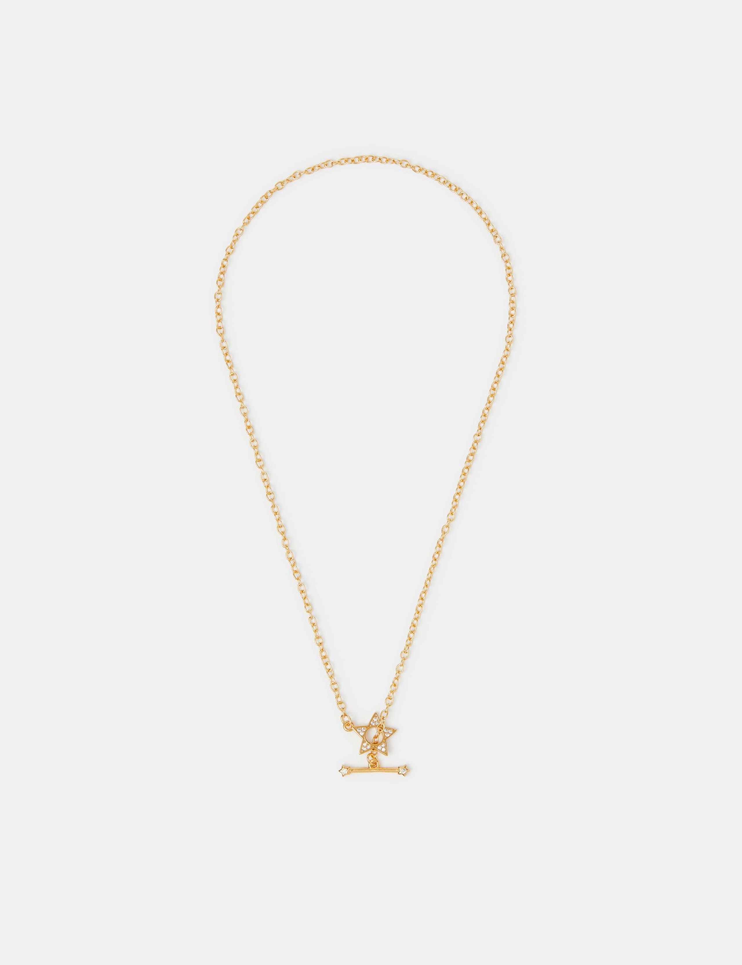 Accessorize 14ct gold plated T bar necklace with cubic zirconia (British brand)
