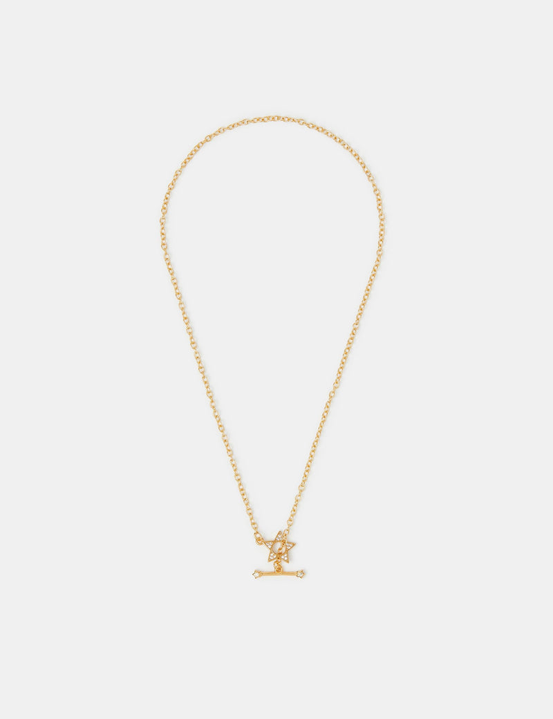 Accessorize 14ct gold plated T bar necklace with cubic zirconia (British brand)