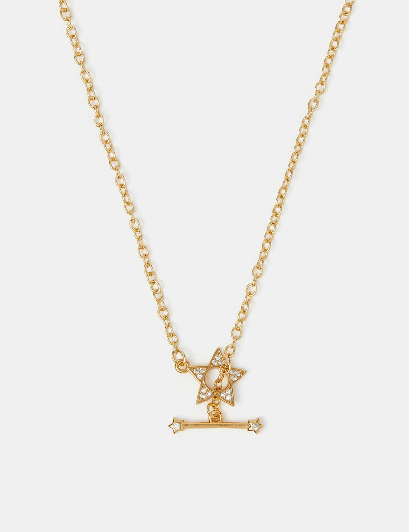 Accessorize 14ct gold plated T bar necklace with cubic zirconia (British brand)