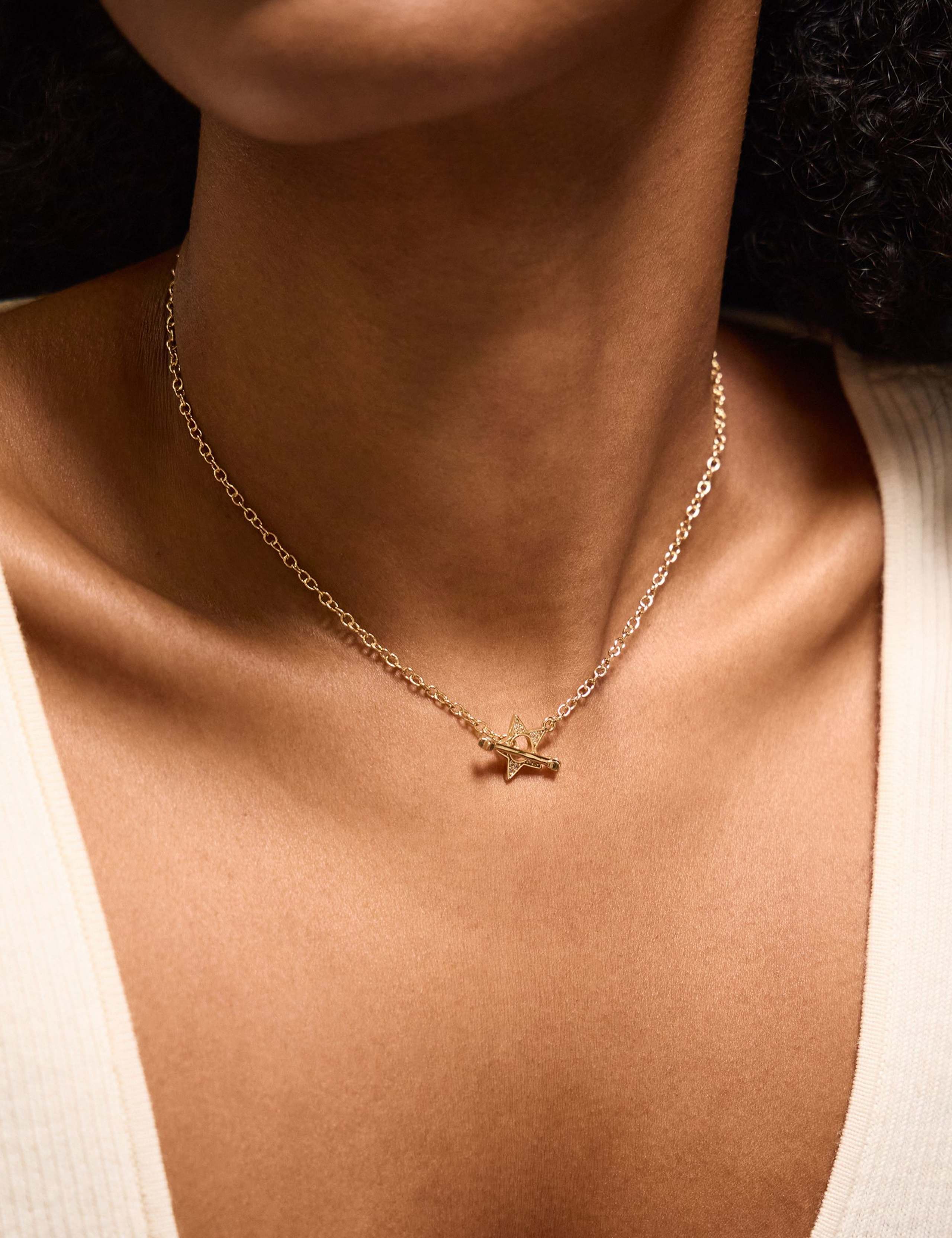Accessorize 14ct gold plated T bar necklace with cubic zirconia (British brand)