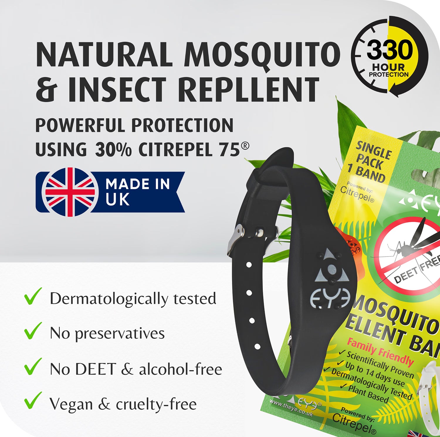 Adjustable mosquito repellent band for wrist, imported from the UK