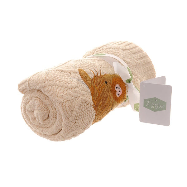 Ziggle baby blanket 70x90cm beige highland cow design (British brand)