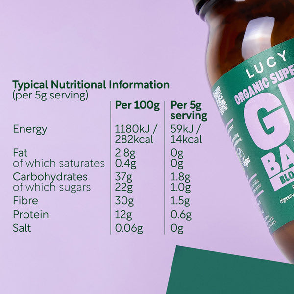 Lucy Bee gut health powder with probiotic and digestive enzymes 125g, imported from the UK