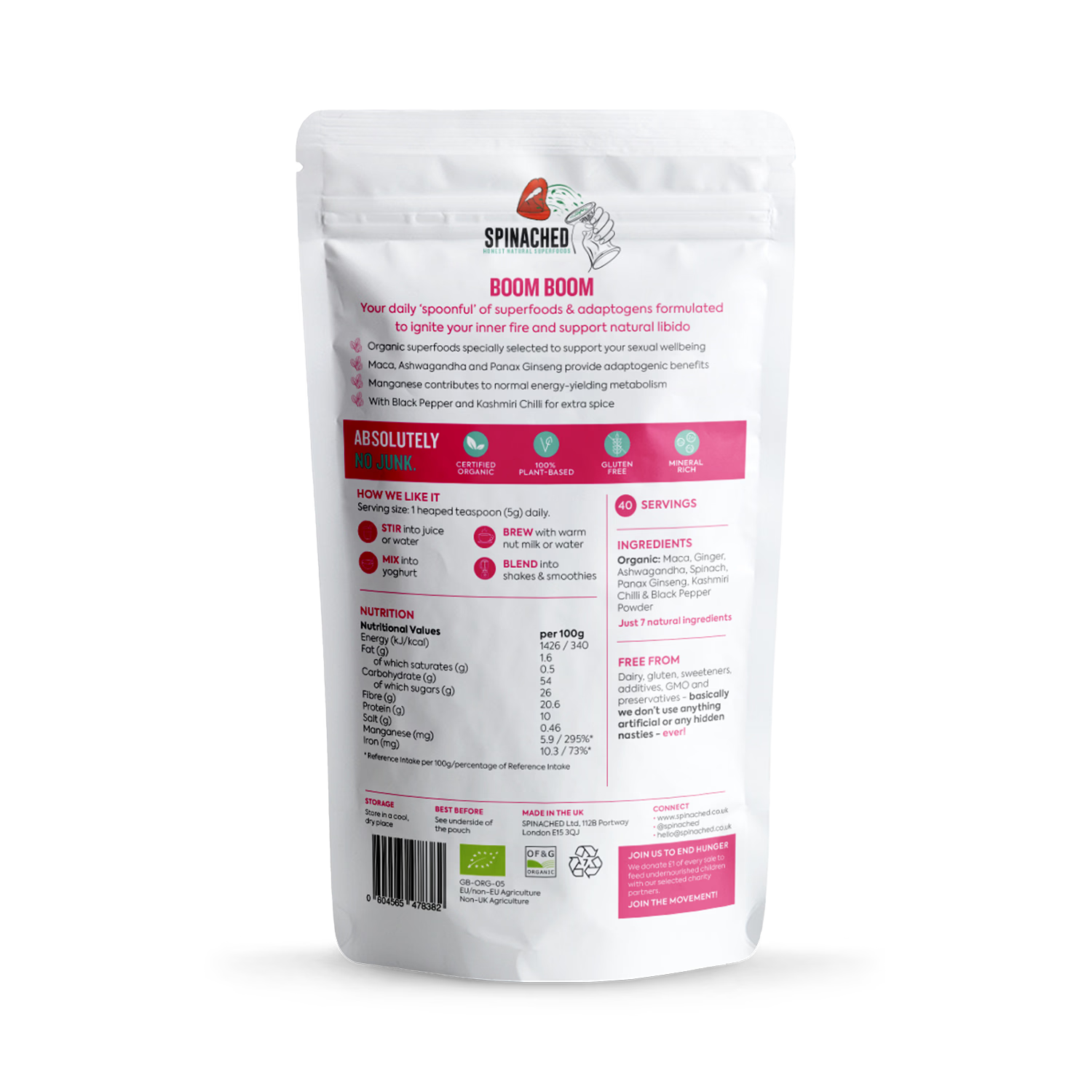 Spinached Boom Boom superfood powder 200g, UK version