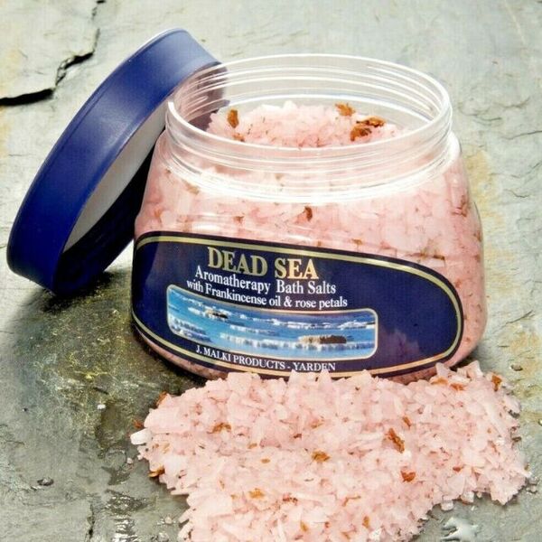 Malki Dead Sea bath salts with frankincense oil and rose petals (British brand)