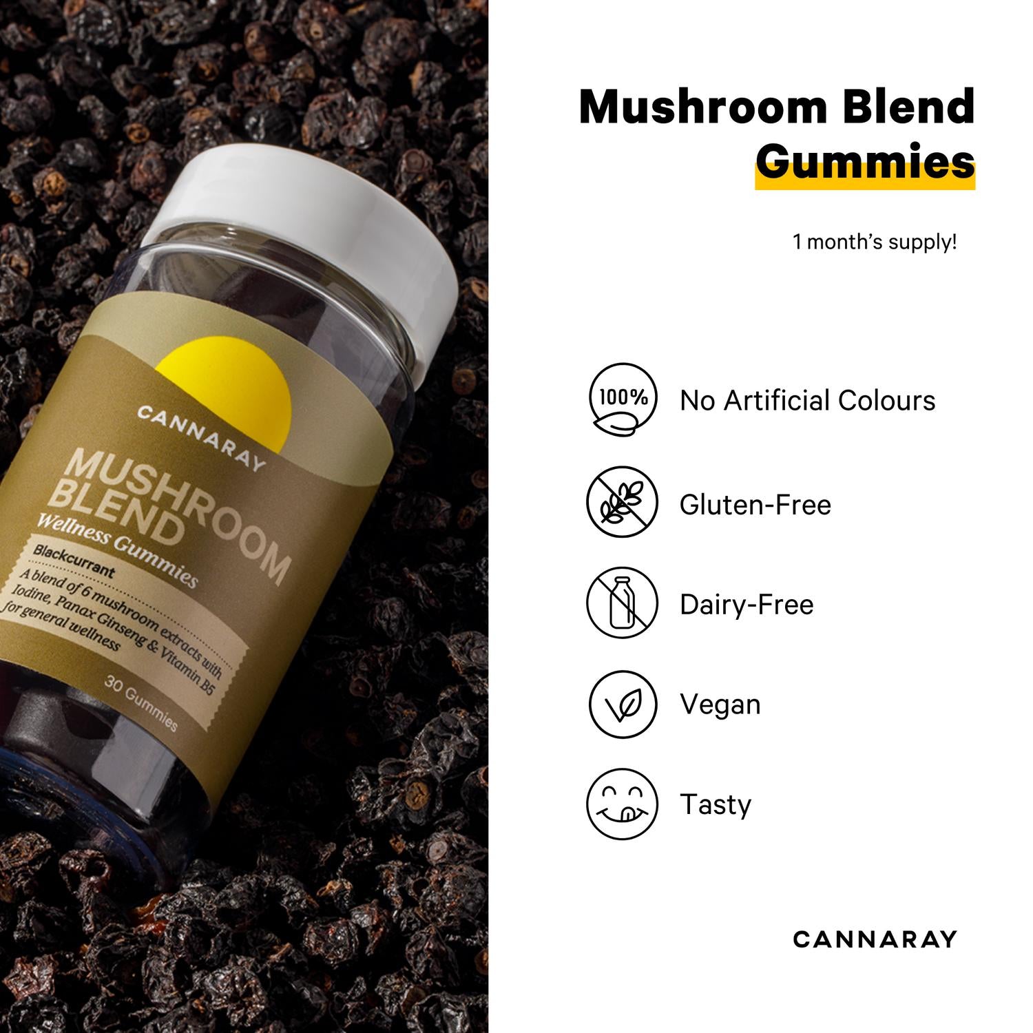 Mushroom Blend Wellness Gummies Blackcurrant Flavour 30 Count Vegan