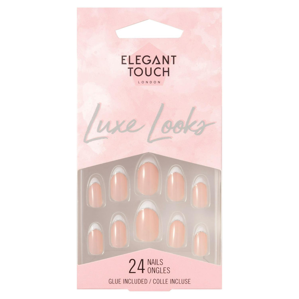 French Style Glitter False Nails with Glue, 24 Pieces