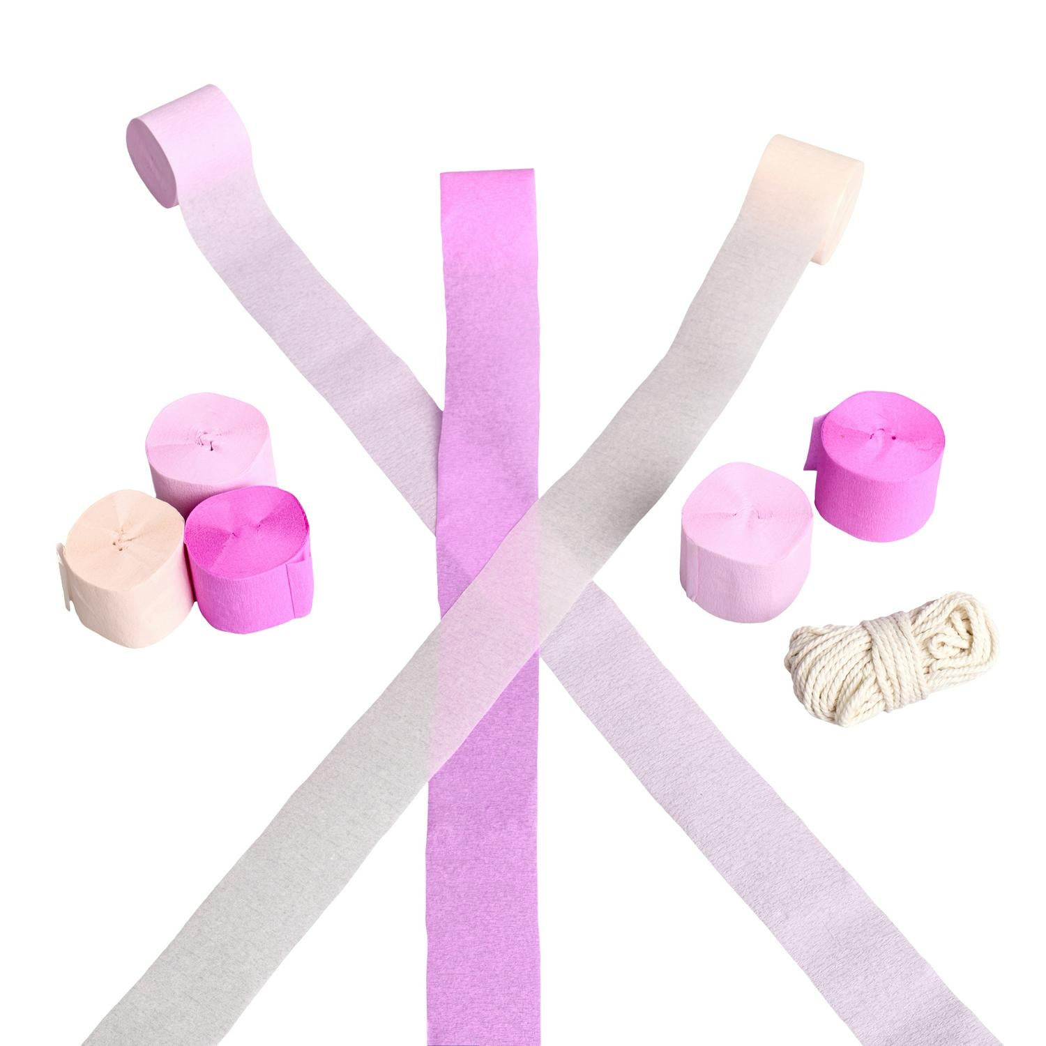 Pink Crepe Paper Streamer Party Backdrop Set with 8 Rolls and String