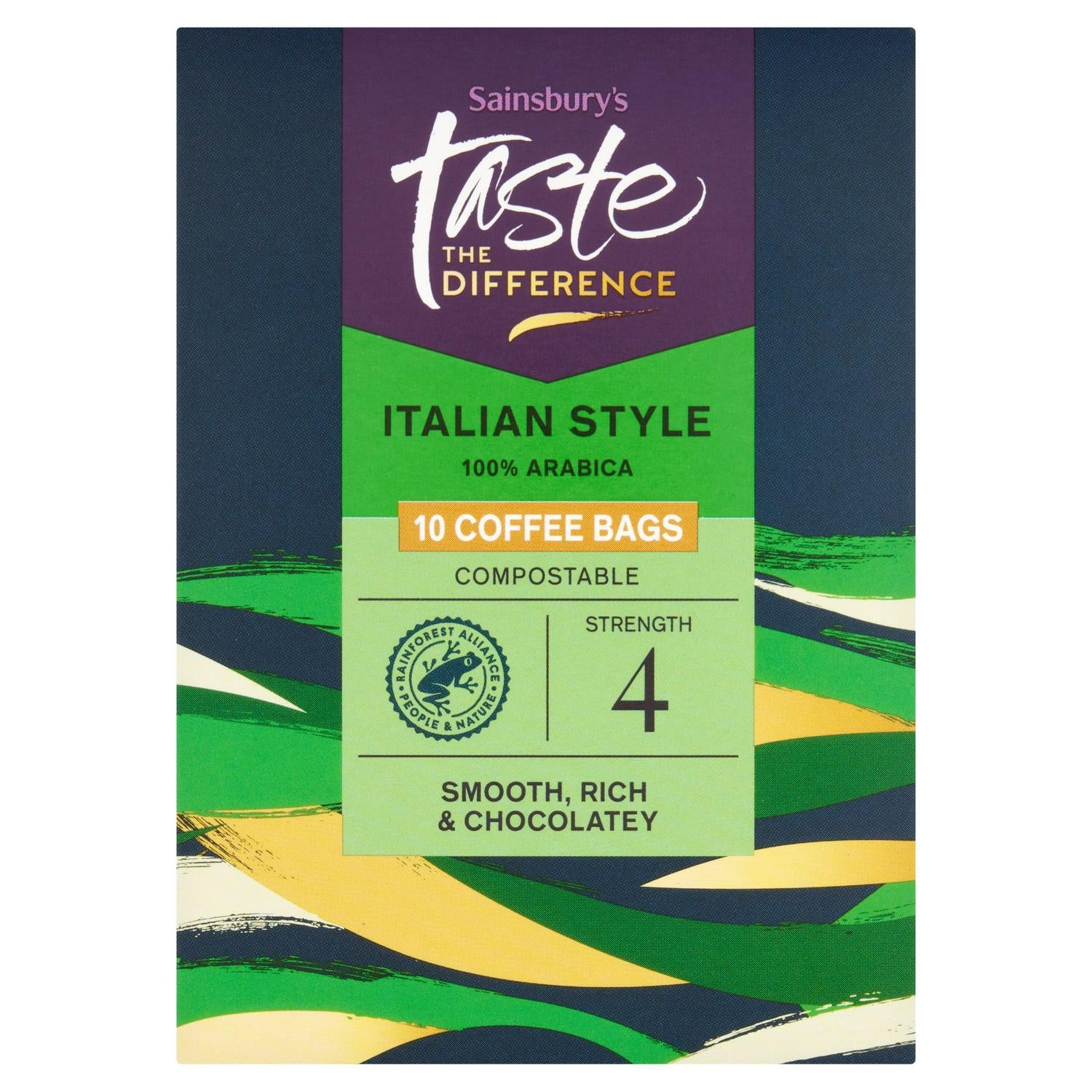 Italian Style Medium Roast Coffee Bags x10, 100% Arabica, 75g
