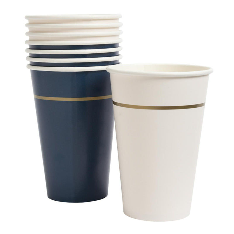 Habitat highball cups dark blue white gold stripe pack of 8, UK version