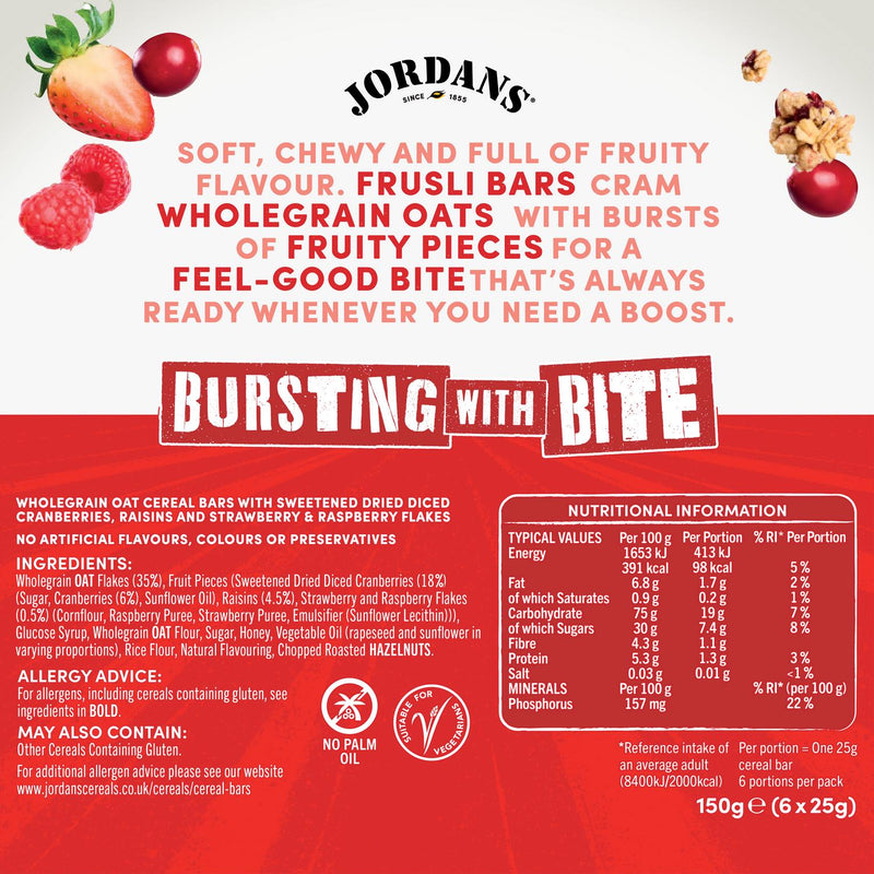 Jordans Red Berry Oat Cereal Bars 6 x 25g, UK version