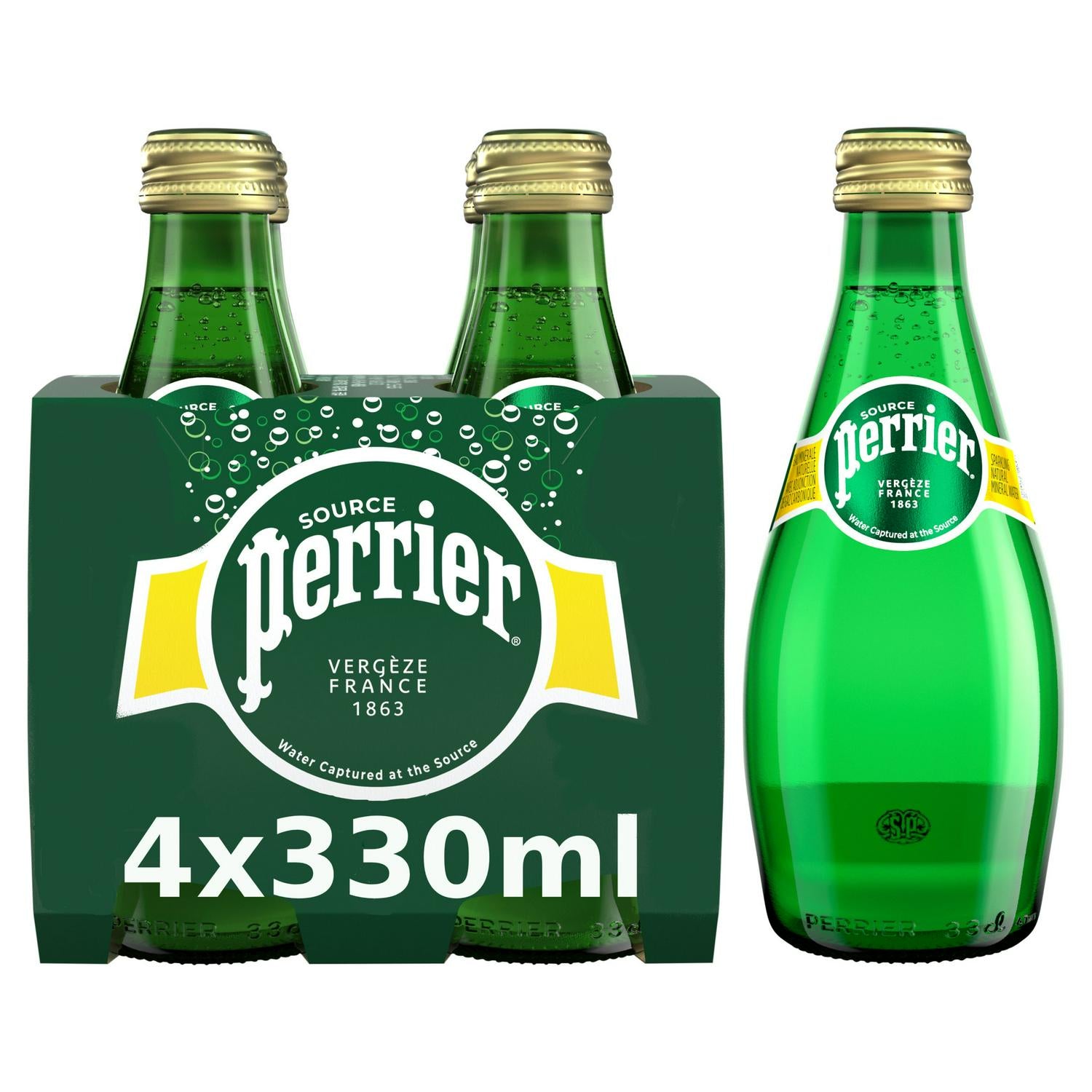 Perrier Sparkling Natural Mineral Water 4x330ml, imported from the UK